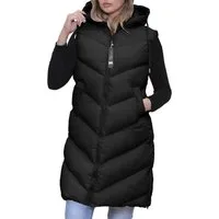 RMK Longweste Damen Steppweste Lang Weste Mantel Ärmellos Jacke Outdoor Warm Winter mit Kapuze