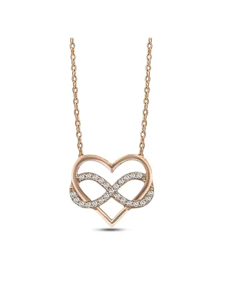 Dkeniz Anhänger mit Kette 925/- Sterling Silber rosévergoldet Infinity Herzkette