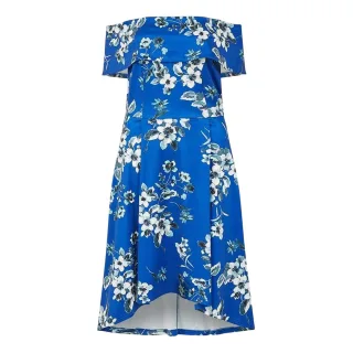 Mela London - Midikleid für Damen, Schulterfrei (Blau)