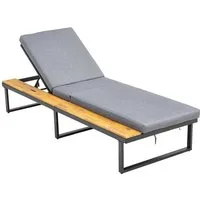 acamp Relaxliege Sonnenliege aus Stahl pulverbeschichtet verstellbar mit Polster, 8 cm Polsterauflage mit Reißverschluss wasserabweisend, Seitenablage aus FSC Akazienholz teakfarben geölt