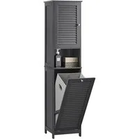 SoBuy Hochschrank BZR124, Badschrank schmal, Badschrank mit Regal, Badezimmer Schrank Badezimmerschrank mit Wäschesack Wäscheschrank Badezimmermöbel
