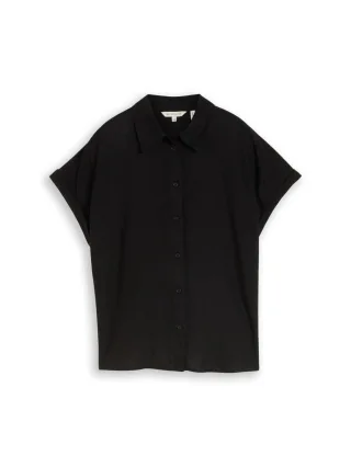 Tom Tailor - Loose Fit Bluse mit Leinenanteil schwarz - Gr. - 44