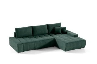 Ecksofa Sofa mit Schlaffunktion VOGAR Stoff Aston Flaschengrün Ottomane Rechts