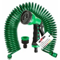 Grafner Gartenschlauch Gartenschlauch Spiralschlauch 15m 1/2" inkl. 8 Funktionen Brause, ausgedehnt ca. 15 Meter, Kein Platzen! Dornen und Sträucher – Kein Problem!