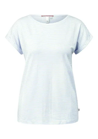 Q/S designed by - T-Shirt mit U-Boot-Ausschnitt und Allover-Muster weiß/blau - Gr. - S