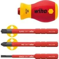 Schraubendreher mit Bithalter-Set SoftFinish electric slimVario, 4-teilig rot/gelb, Stubby mit slimBits