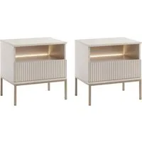 MOEBLO Nachttisch Sentino S54 LED (Nachttisch 2er Set mit gefrästen Fronten und LED-Beleuchtung Nachttisch Nachtkommode Nachtschrank Nachtkonsole Beistelltisch Schlafzimmer, 2-St), (HxBxT):56x54x39 cm