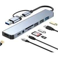 Vornix USB C Hub, 8 in 1 USB Hub USB-Adapter 3.0 Multiport Adapter mit 1*USB 3.0 mit 5 Gbit/s zu 3*USB 2.0, 1*USB-C, 3.5mm Audio, SD/TF Kartenleser