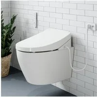 HOROW Dusch-WC Spülrandloses Hänge WC mit Bidet Funktion und Smart Toilettendeckel, wandhangend , Abgang Dusch WC, SET, Nachtlicht, Desodorierung, Trockner, Durchlauferhitzer
