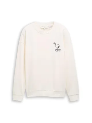 Denim Tom Tailor - Relaxed Fit Sweatshirt mit Snoopy-Rückenprint Gardenia White - Gr. - L