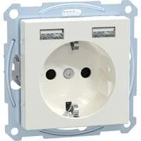 Schutzkontakt-Steckdose mit USB-Ladegerät, Unterputz, 16 Ampere, 250 Volt, System M weiß (glänzend), Retail