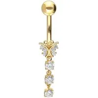PIERCINGLINE Bauchnabelpiercing 14/18 Karat Gold Bananabell MOISSANIT-SCHMETTERLING + 3 MOISSANITE (Bananabells, 1-tlg)