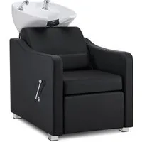 Barberpub Waschbecken BarberPub Friseurstuhl mit Waschbecken Friseurwaschsessel 8675, Klappbare Beinstütze, Friseurwaschbecken aus Keramik Verstellbar