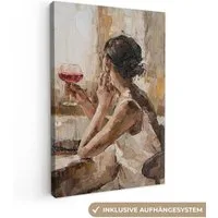OneMillionCanvasses® Leinwandbild Kunstdrucke - Frau - Wein - Öl, Fotodruck (1 St), Leinwand Canvas Wandbild, Wanddekoration 20x30 cm