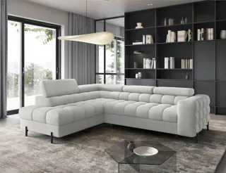 Ecksofa mit Schlaffunktion Sofa AMARA Stoff Coral Hellgrau Ottomane Links