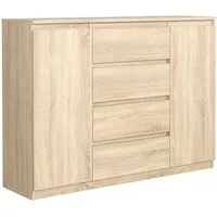 Masseno Kommode NUDO 120 cm Sideboard mit 4 Schubladen und 2 Türen Eiche Sonoma