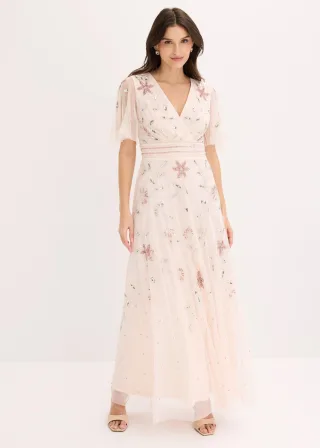 bonprix Abendkleid mit Paillettenstickerei, rosa, Gr.46, Bezauberndes Maxikleid aus zartem Tüll mit romantischer Paillettenstickerei