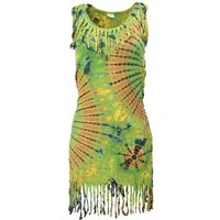 Guru-Shop Midikleid Batik Minikleid, Unikat Boho Fransenkleid - lemon alternative Bekleidung