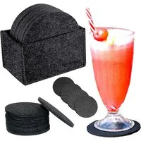 Montegoni Glasuntersetzer Filz Untersetzer 14er Set inkl. Box, Schwarz untersetzer für gläser, Zubehör für Tisch Design Glasuntersetzer für Getränke, Bar, Tassen, Glas - Tischuntersetzer, 14-tlg., Glasuntersetzer