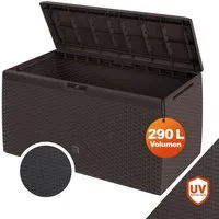 Casaria Auflagenbox Rato Plus, abschließbar Braun 290L Rollen Balkon 114x47cm Korbgeflecht