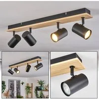 hofstein Deckenleuchte Deckenlampe aus Metall/Holz in Schwarz/Naturfarben, ohne Leuchtmittel, Deckenleuchte im Boho-Design mit verstellbaren Schirmen, 4 x GU10