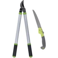 Progarden Gartenschere 2 x Gartengeräte Scheren Astschere Gartensäge Set Gartenarbeit, (Set, 2-tlg., Heckenschere + Gartensäge), 2er Set, Schere, Säge, Langer Griff, Klappbar