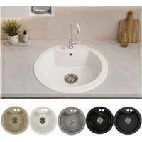 Faizee Möbel Granitspüle Granitspüle Einbauspüle rund Spülbecken+Drehexcenter+Siphon 49cm, Rund