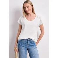 STREET ONE Kurzarmshirt Sommershirt mit V-Neck und Crochet-Details