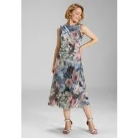 SWING Cocktailkleid - Midi Kleid aus Mesh mit Ikat Druck Taillierter Schnitt mit fließendem Rockteil