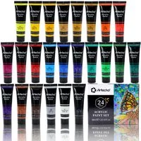 Artecho Acrylfarbe Set 18 / 24 / 48 Farben, je 36ml Tuben – wasserfest & schnelltrocknend, für Papier, Ton, Holz, Stein – zum Reisen, Malen & Freude verschenken