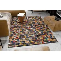 OCI DIE TEPPICHMARKE Lederteppich Labelstar, rechteckig, Höhe: 10 mm, echtes Leder, UNIKAT, handgenäht, Patchwork aus Leder Jeanslabel