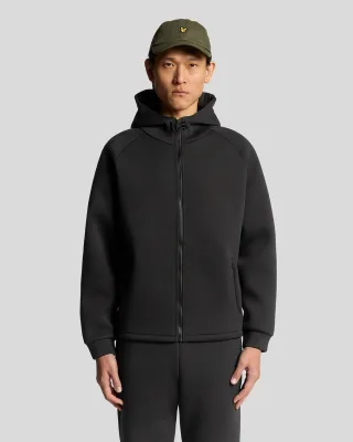 Lyle & Scott Neopren-Kapuzenpullover mit durchgehendem Reißverschluss – Schwarz