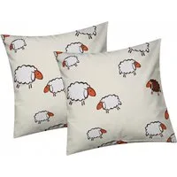 Heubergshop Kissenbezug, (2 Stück), 40x40cm Kissenhülle Schafe Lämmer Gelb Weiß Baumwolle (99/3-40x40)