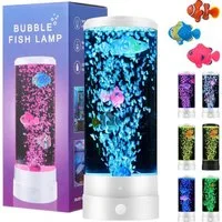 QUBEBU LED Nachtlicht LED Tischleuchte Wassersäule mit Deko Fisch, Dekoleuchte, Farbwechsel, LED fest integriert, 16 Farben und 4 Modi, Quallen Aquarium Lampe., Nachtlicht für Haus Schlafzimmer Büro Dekoration, Kinder Geschenke