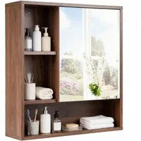 KOMFOTTEU Spiegelschrank Hängeschrank mit Spiegel, verstellbarem Regal & offenen Fächern