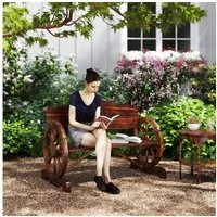 Outsunny Bank mit Rücken- und Armlehnen, im Rädernform (Gartenbank aus Holz, 1-St., 2-Sitzer Sitzbank), 240kg belastbar, für Balkon Terrasse, Garten, 110 x 55 x 80 cm