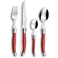 Lou Laguiole Besteck-Set TRADITION (24-tlg), 6 Personen, Edelstahl Rostfrei 18/0, spülmaschinenfest, mit rot, hochglanzpoliert
