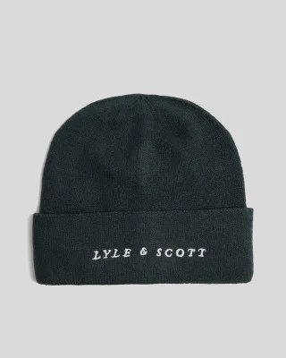 Lyle & Scott Beanie mit Logo-Schriftzug – Marineblau