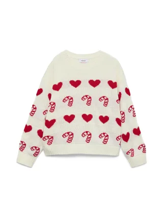 VERO MODA - VMCANDYHEARTS LS O-NECK PULL. XMAS GIRL Birch - Gr. - 140