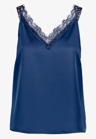 zero - Ärmellose Bluse mit Spitze blau - Gr. - 38