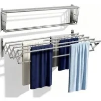 TUWENA Wandwäschetrockner Wäscheständer Wandmontage, Wandtrockner Ausziehbar mit 7 Stangen, zusammenklappbarer Edelstahl-Handtuchhalter für Innen & Außenbereich