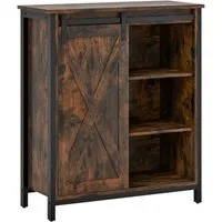 COSTWAY Sideboard, mit Schiebetüren, 6 Fächern & verstellbaren Ablagen, Holz