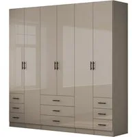 OTTO home Kleiderschrank Trento Schlafzimmerschrank Garderobe hochglanz (in 2 unterschiedlichen Schrankhöhen wählbar) Schrank mit 6 Türen und 9 Schubladen, Hochglanz-Fronten, 2,39m Höhe