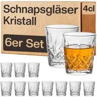 Praknu Schnapsglas 6 Schnapsgläser aus Kristall Glas 4cl - Spülmaschinenfest - Standfest, 6-tlg., Kristallglas, Spülmaschinenfest - Standfest dank dickem Boden - Vintage Design