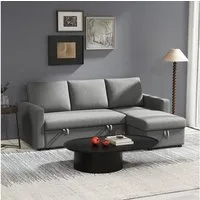 HOMCOM Ecksofa Leinen-Touch, mit Schlaffunktion, mit Chaiselongue, L-Form, Eckcouch 1 Teile, für Wohnzimmer, Hellgrau