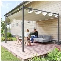 Outsunny Pergola ca. 3x3m aus Metall, mit verstellbares Dach, Freistehend, BxTxH: 298x298x230 cm, (Garten Pavillon, 1-tlg., Terrassendachung), UV Schutz 30+, für Terrasse und Garten, Cremeweiß