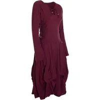 Vishes Midikleid Langes Langarm Bio Ballonkleid einfarbig mit Schnürung V-Ausschnitt Hippie, Elfen, Festag, Style