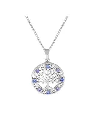 Zeeme Silber Halskette Silber 925 rhodiniert mit Lebensbaum-Motiv und Zirkonia-Steinen