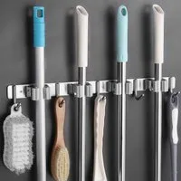 FELIXLEO Wandhaken Edelstahl Besenhalterung Wand mit 4 Schlitze und 5 Haken für Besen, (1-St)
