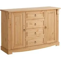 OTTO home Sideboard Anna (Gesamtmaße (B/T/H): ca. 140/44/88 cm), Kommode, Breite 140 cm, 4 Schubladen, 2 Türen, Massivholz, FSC®